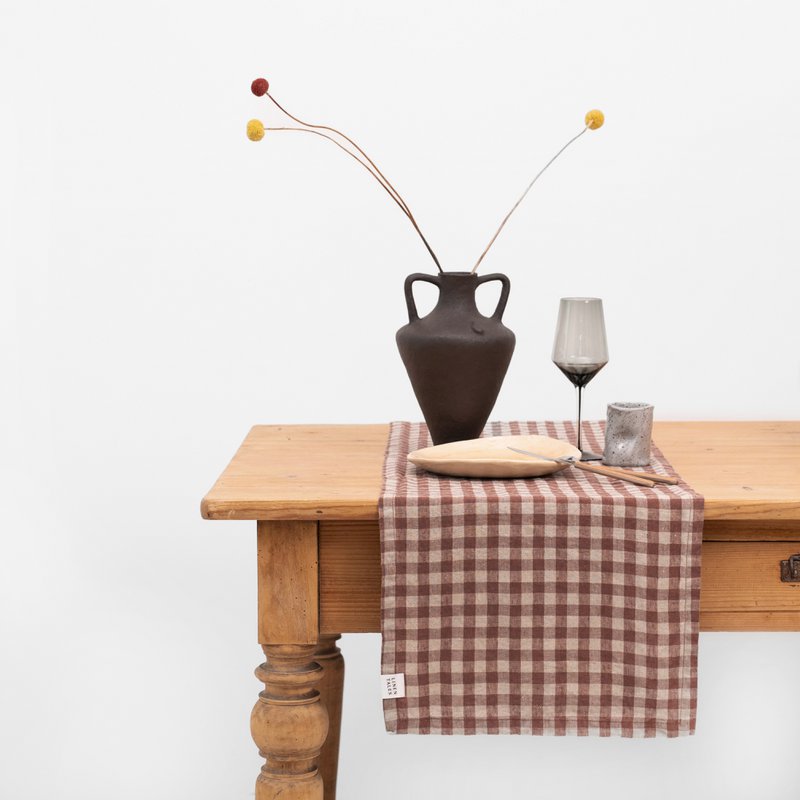 Chokolade Gingham Linen Bordløber