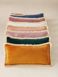 "Mustard" soft velvet bolster with fringe