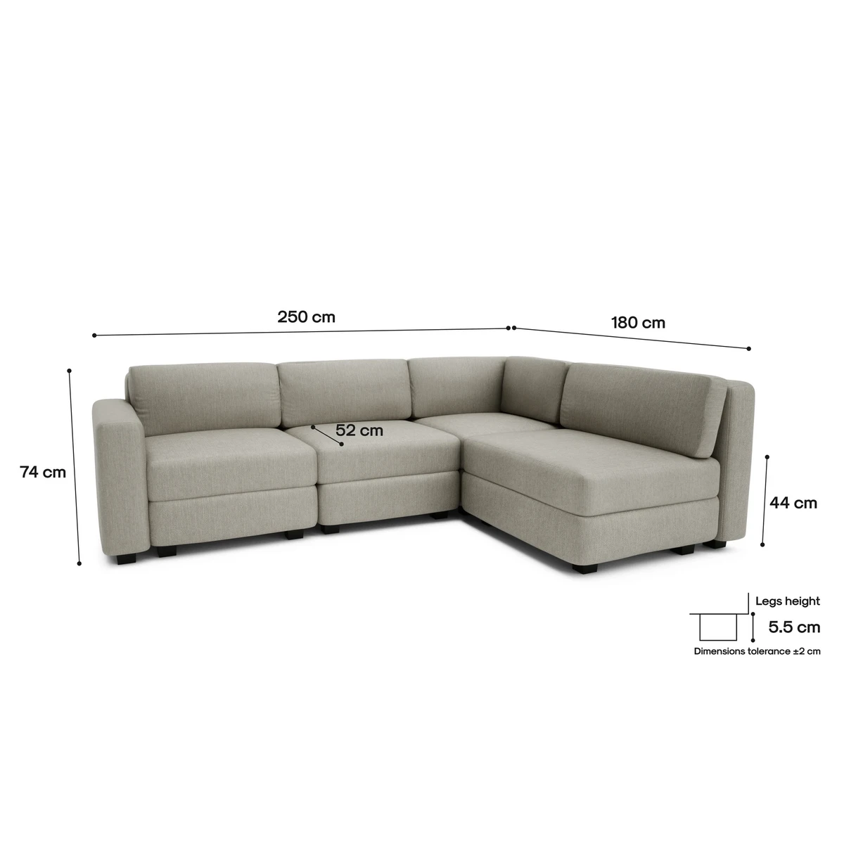 4-Seater Corner Modular Sofa GRACIA - Beige Grey