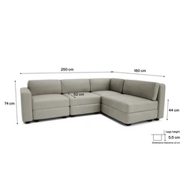 4-Seater Corner Modular Sofa GRACIA - Beige Grey
