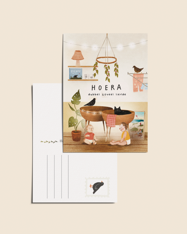 „Hurra, verdoppele die Liebe“ – A6 illustrierte Karte | 350 g/m² Tintoretto Gesso