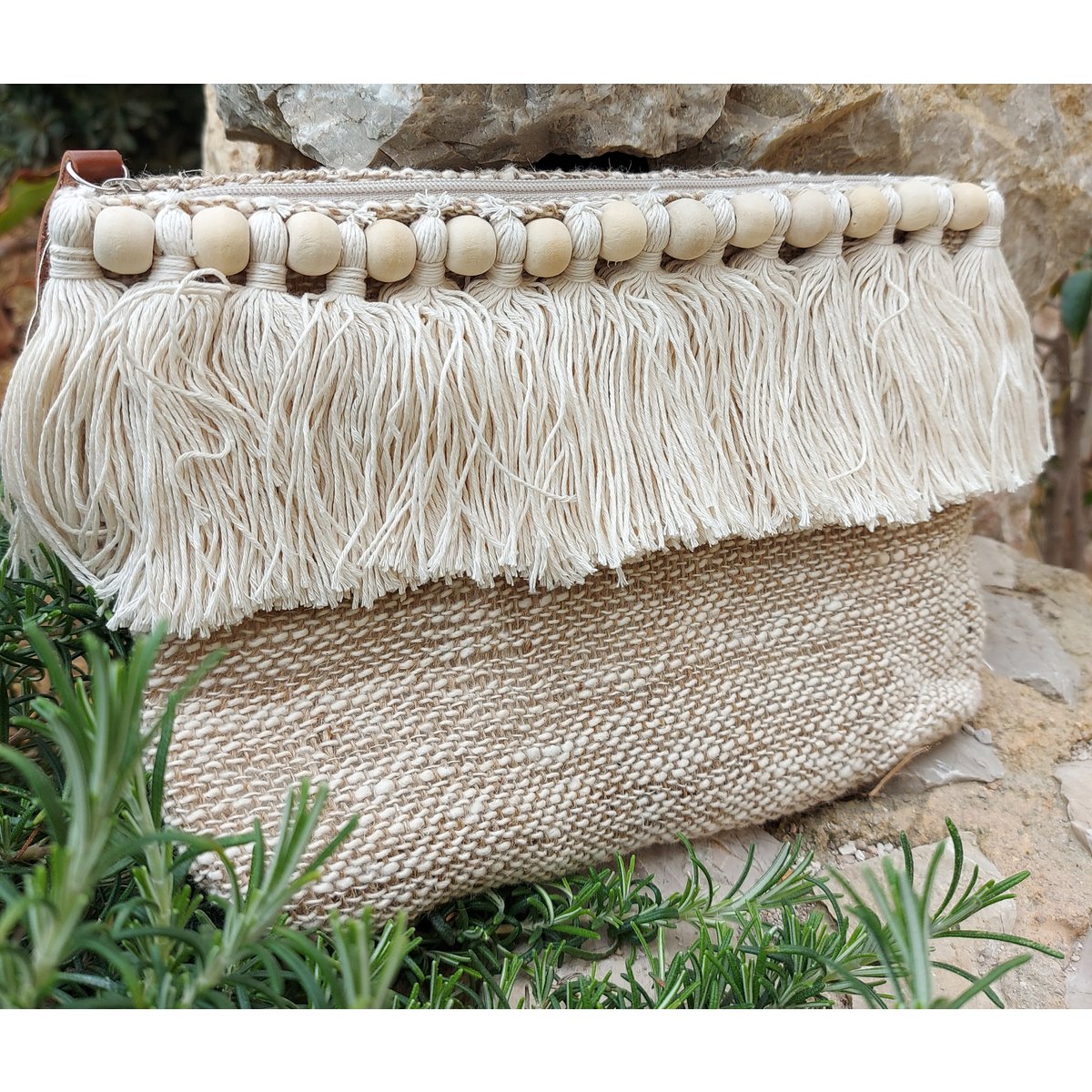 COTTON HANDBAG WITH WOODEN BALLS