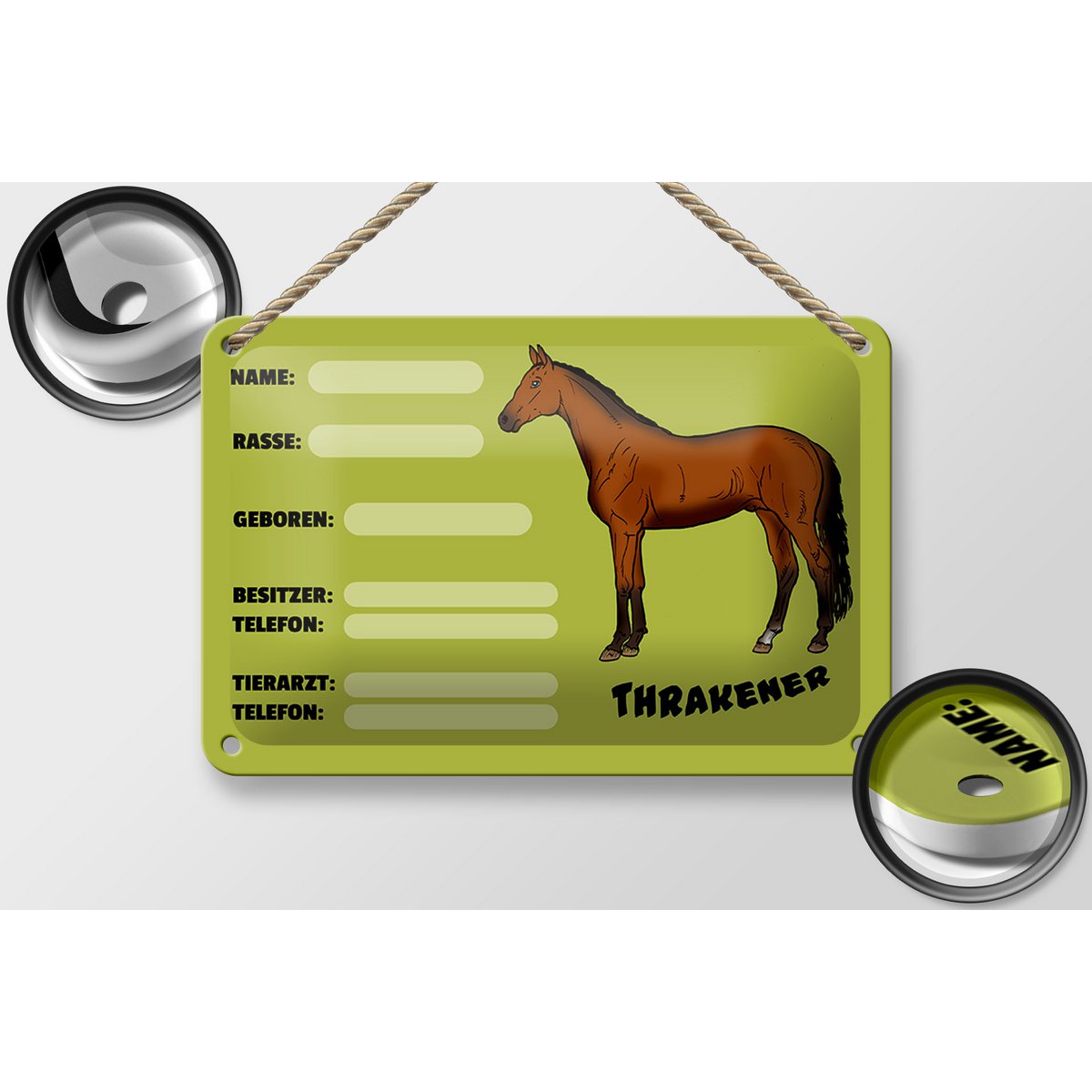 Tin sign horse 18x12cm Thracens name owner breed decoration