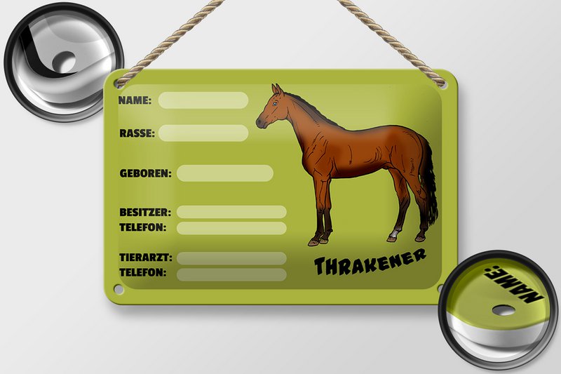 Tin sign horse 18x12cm Thracens name owner breed decoration