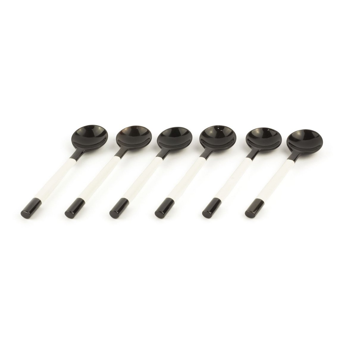 Set van 6 ronde theelepels ivoorkleurig gelakt handvat