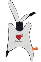 Soft, plush baby blanket in the shape of a rabbit with a heart design, perfect for comforting and soothing infants.