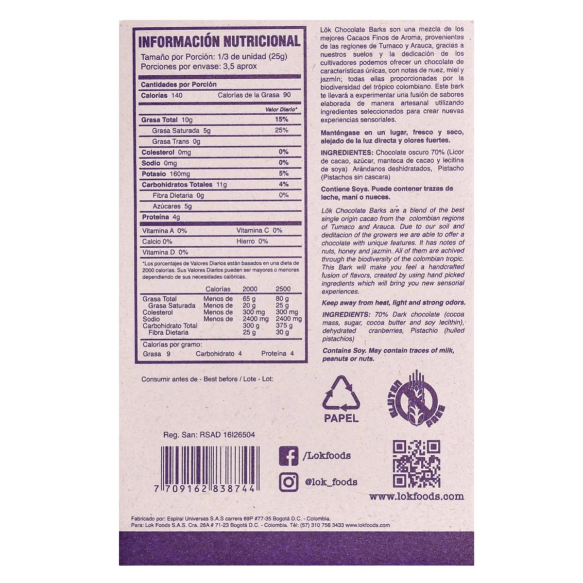 Dunkle Schokoladenbar mit Nüssen: Pistazien und Cranberries | 70% Kakao | 85G