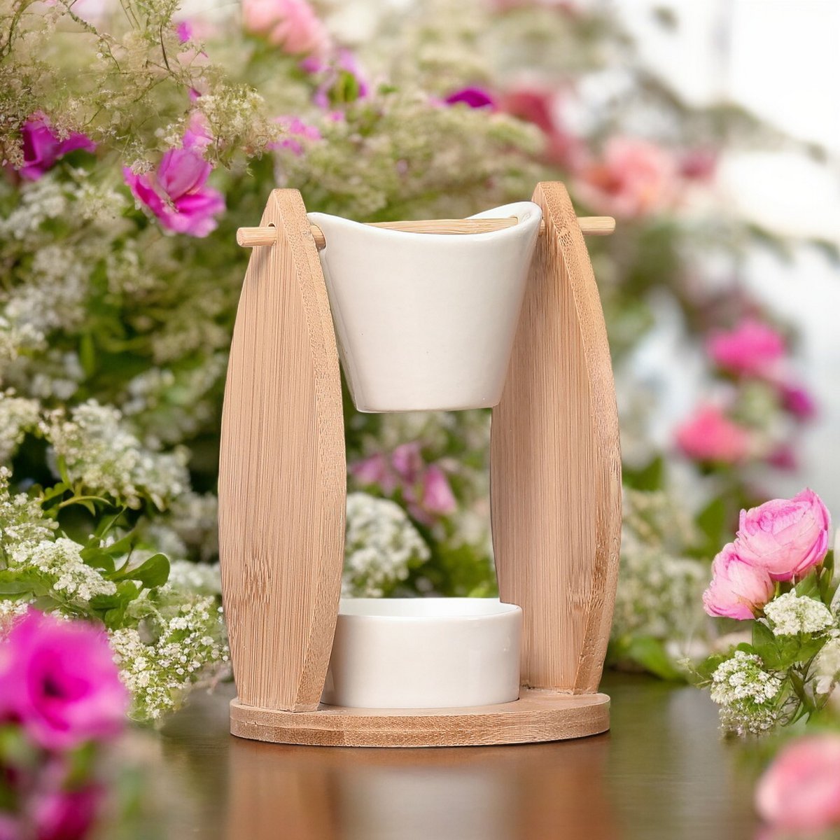 Quemador de perfume Serie Naturea - Velo - Ceras fundentes y perfumadas - Vela de bambú y cerámica - Fragancia para el hogar - Idea de regalo