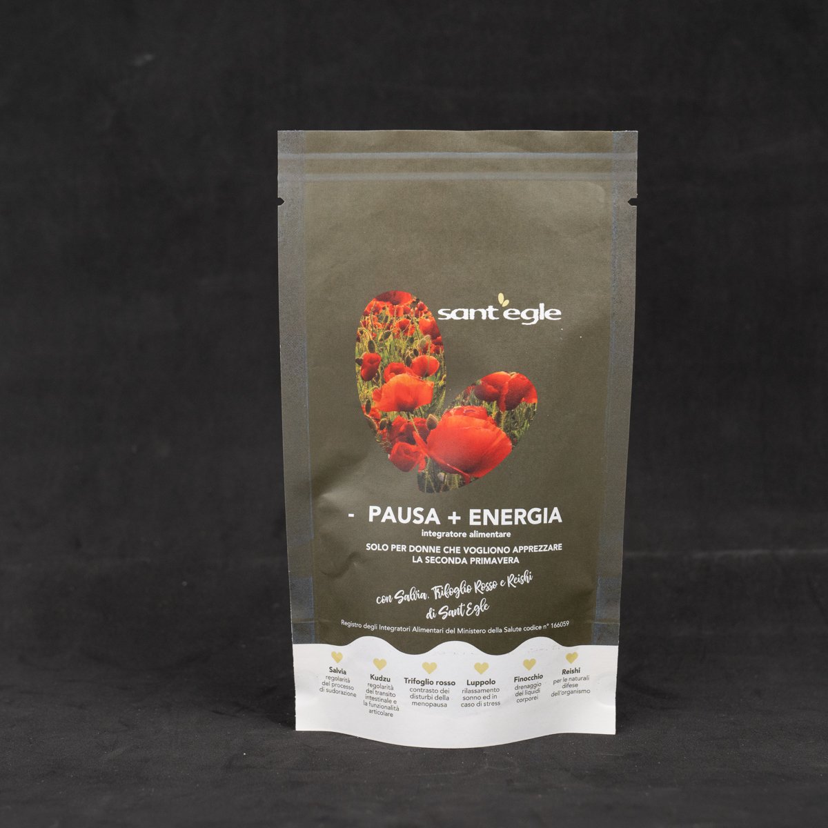 Sant'Egle Organic Food Supplement - Pausa + Energia,  Menopause, 90 cps (pack of 6)