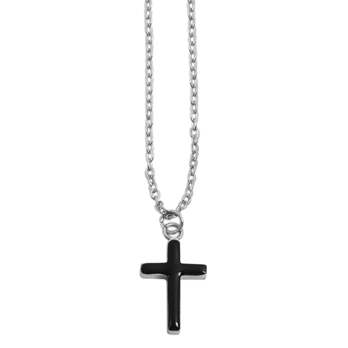 Accent ankerketting met kruishanger, roestvrij staal, 43+5 cm, zilver/zwart