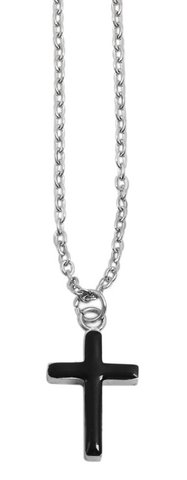Accent ankerketting met kruishanger, roestvrij staal, 43+5 cm, zilver/zwart