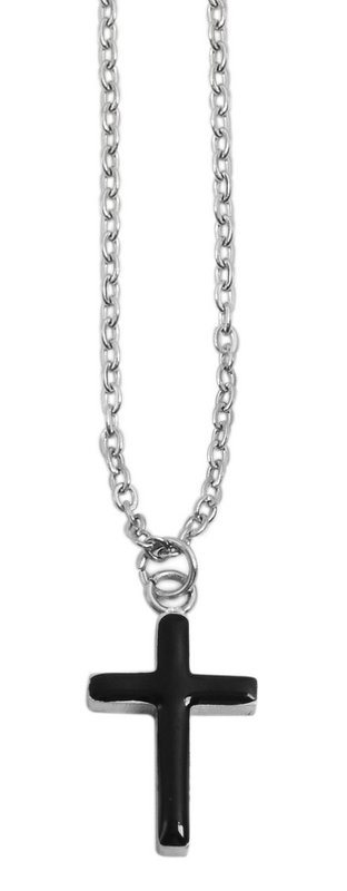 Accent ankerketting met kruishanger, roestvrij staal, 43+5 cm, zilver/zwart