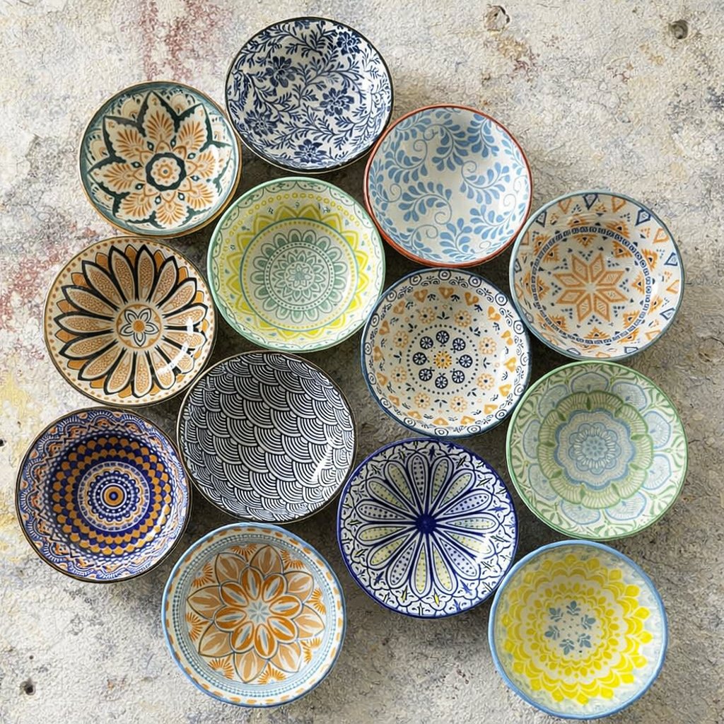 Small ceramic plate 9cm assorted (packs of 6 pieces)