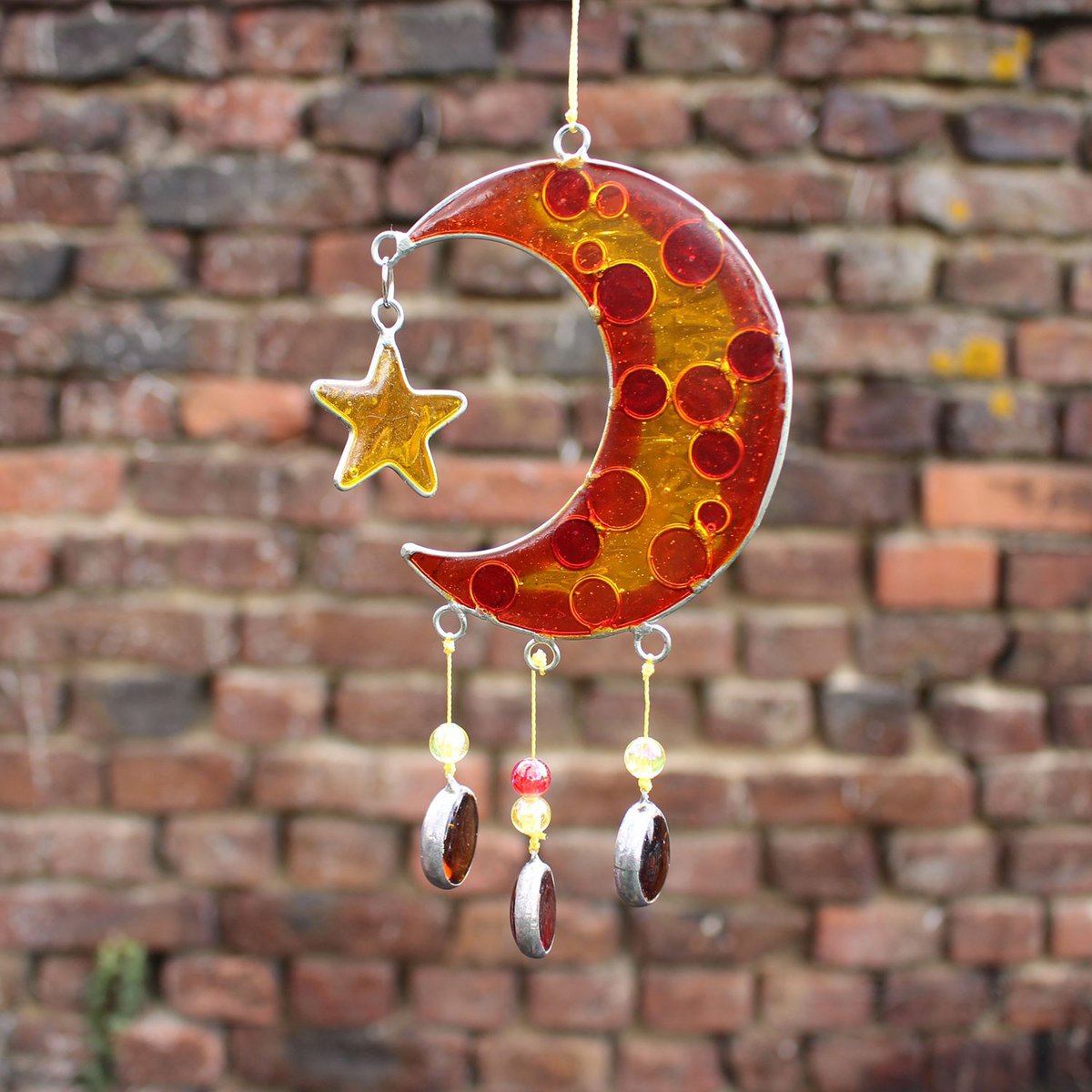 Window decoration moon mobile red orange