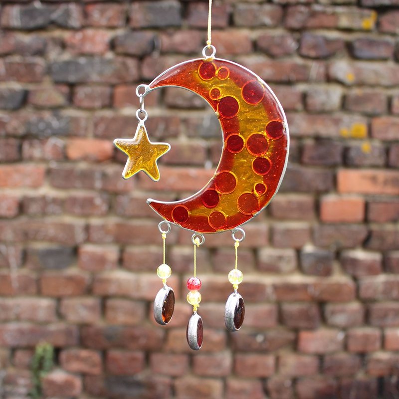 Window decoration moon mobile red orange
