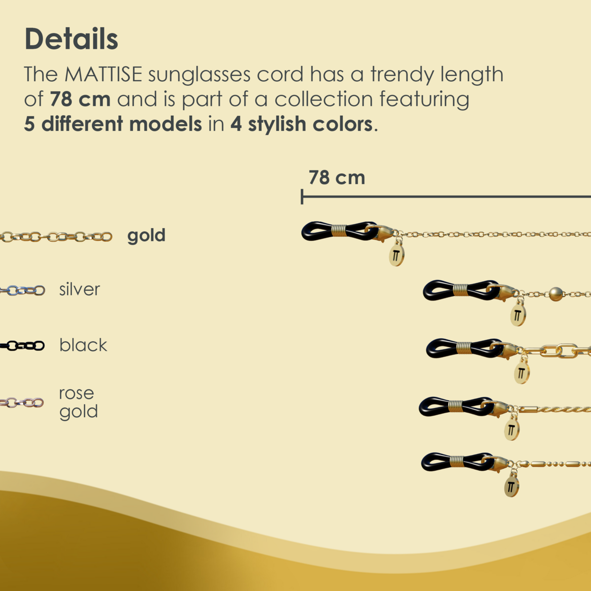 Glasses Cord Basic Gold — 100% Stainless Steel & Unisex Eyewear Cords for Women and Men — Glasses Chain with Extra Loops — Brillenkoord Brillenband Brillenkette Cordon de Lunettes Cordón Para Gafas