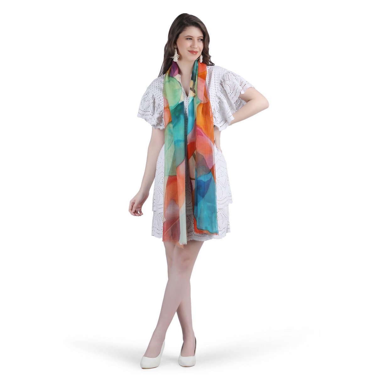 Silk scarf ladies panna