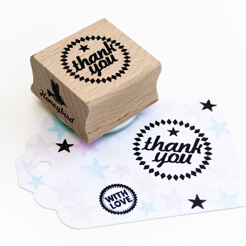 Runder Stempel – Text „Danke“ – mintgrüner Gummi