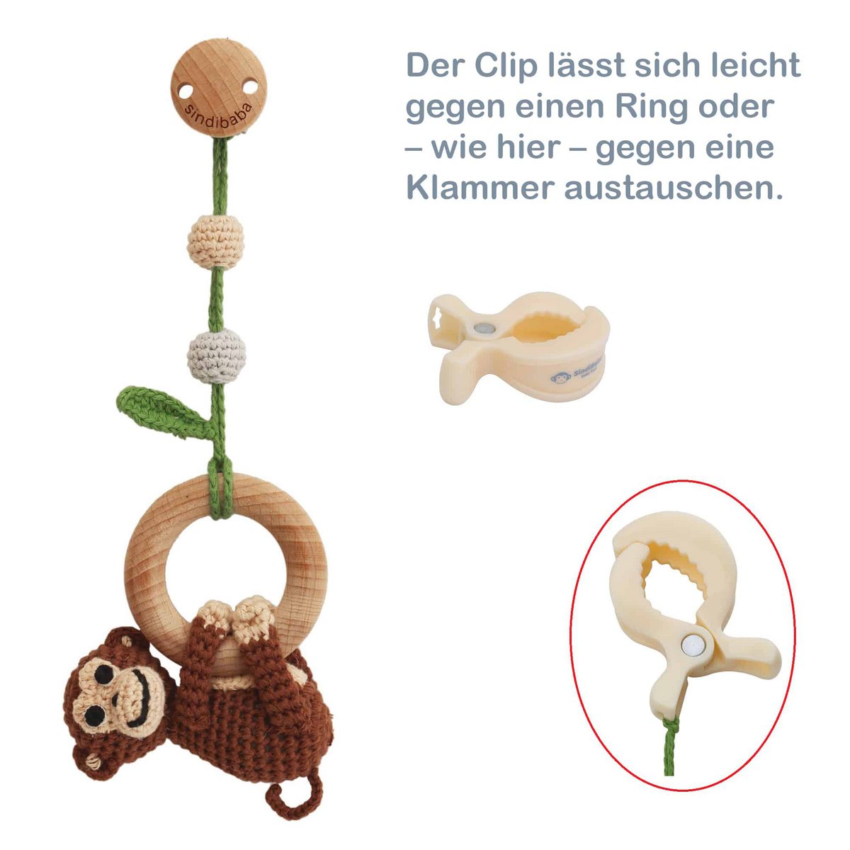 3in1 Hängespielzeug Affe CHARLIE in Braun (Bio)