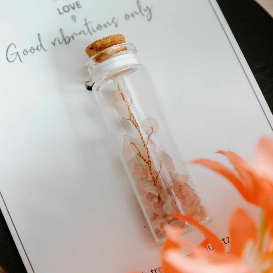 Wish bottle love card rosequartz