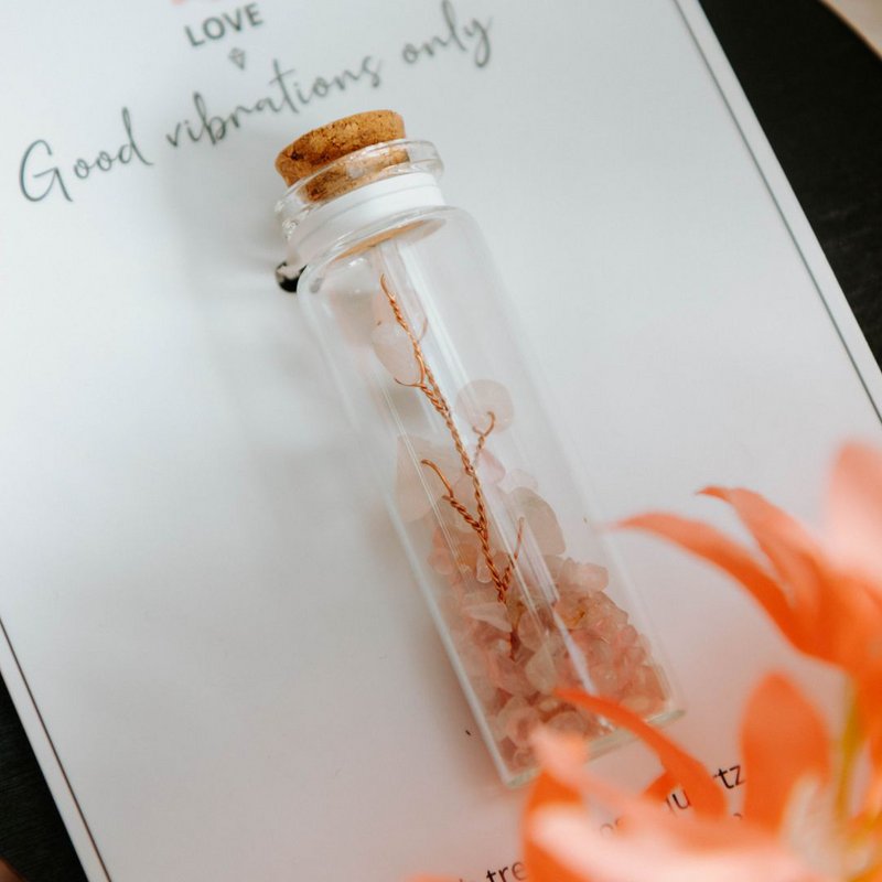 Wish bottle love card rosequartz