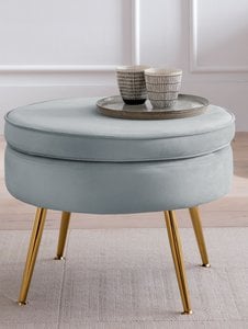 Round pouf in light gray velvet