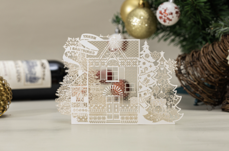 3D Pop Up Weihnachtskarte Träume von weißen Weihnachten mit Message Panel