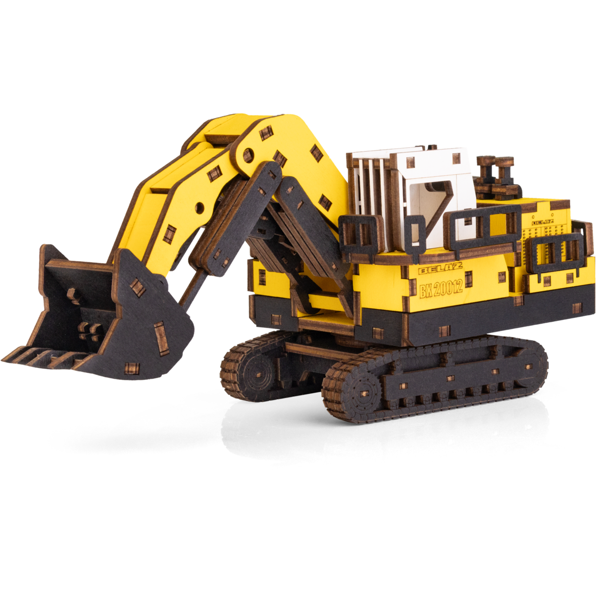 Eco Wood Art (EWA) 3D mechanisches Holzpuzzle, Bergbau-Hydraulikbagger BX20012, 4547, Farbe Gelb, 26,5 x 10,4 x 11,7 cm