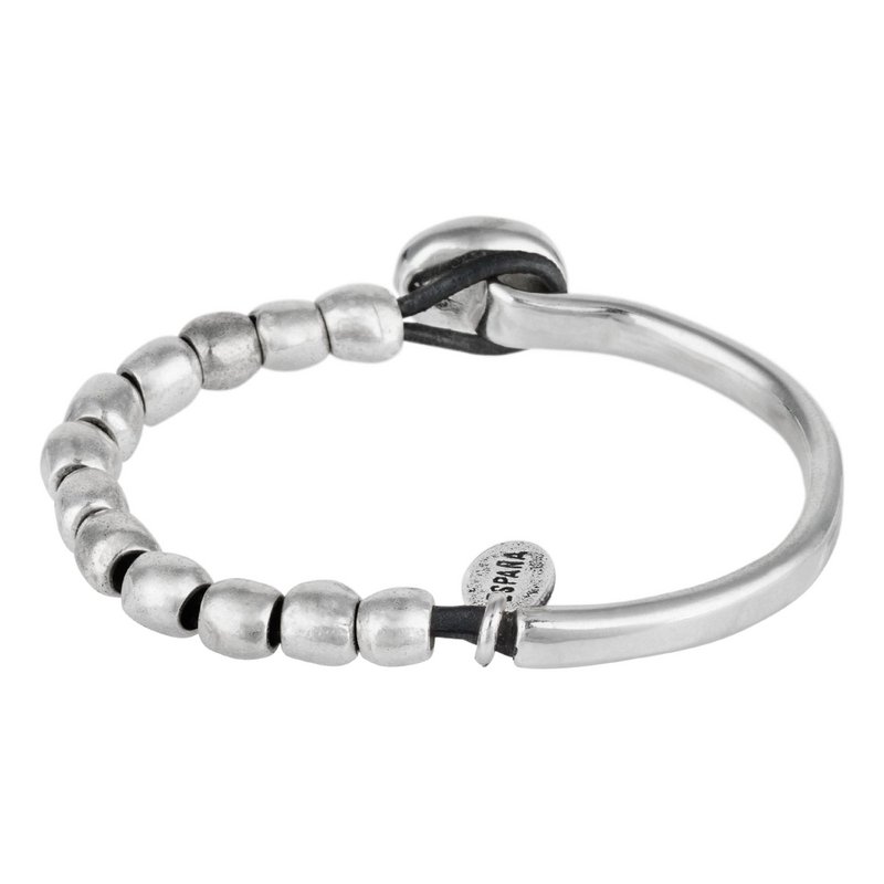 Armband aus plattiertem silbernem Leder und smaragdgrünem Harz