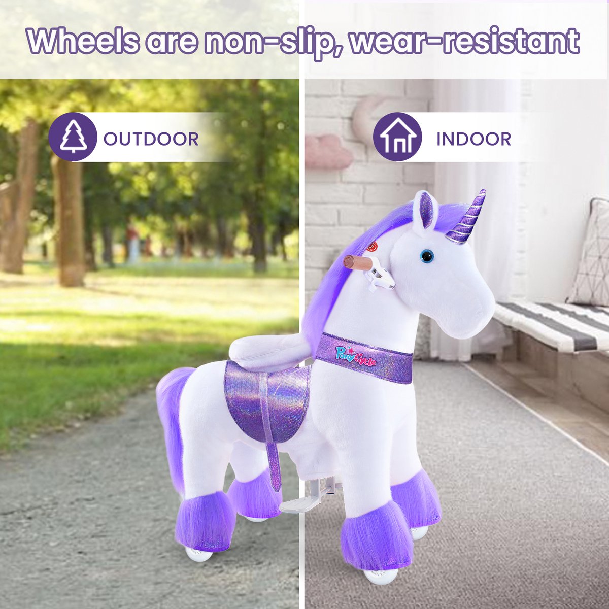 Ponycycle Ride on Toy Purple Unicorn | Edad 3-4 | Juguete de montar animal de lujoso | Clásico u mejores regalos