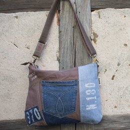 Sunsa Women's Sustainable Shoulder Bag. Shoulder bag made from recycled jeans & canvas (canvas). Handbag vintage retro style. Crossbody bag for women.