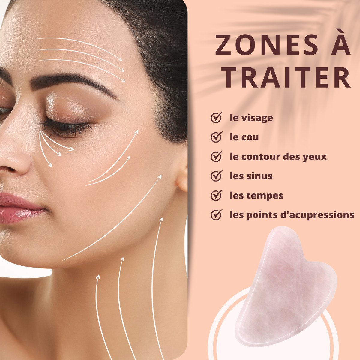 Maska na oczy ThermoConfort i zestaw Gua Sha z kwarcu różowego – Termoterapia – Niezbędne akcesoria kosmetyczne – Kamień naturalny – Narzędzie do liftingu