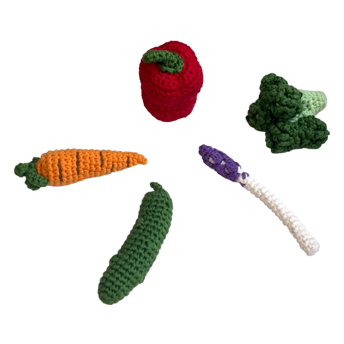 Juego de 5 verduras de crochet “Early Summer” para tiendas de comestibles y cocinas infantiles