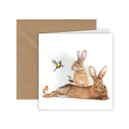 Hase - Grußkarte, 13 x 13 cm, Vögel, Kaninchen, Karten