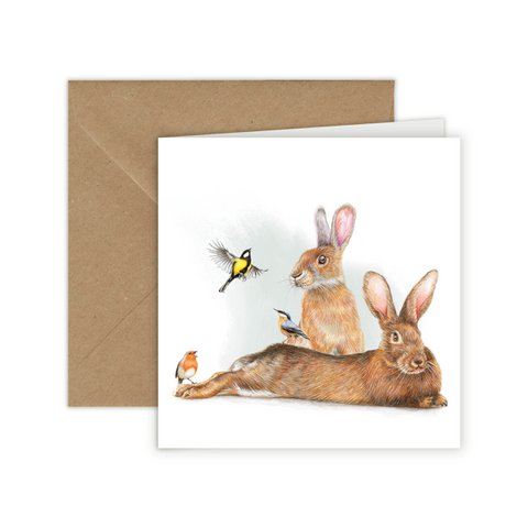 Bunny - Greeting Card, 13 x 13 cm, Birds, Rabbits, Cards
