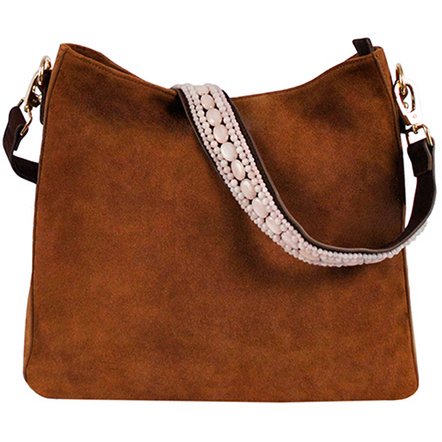 SAC BOHO IBIZA - Bandoulière Rose (70cm) + Sac en daim (Cognac)