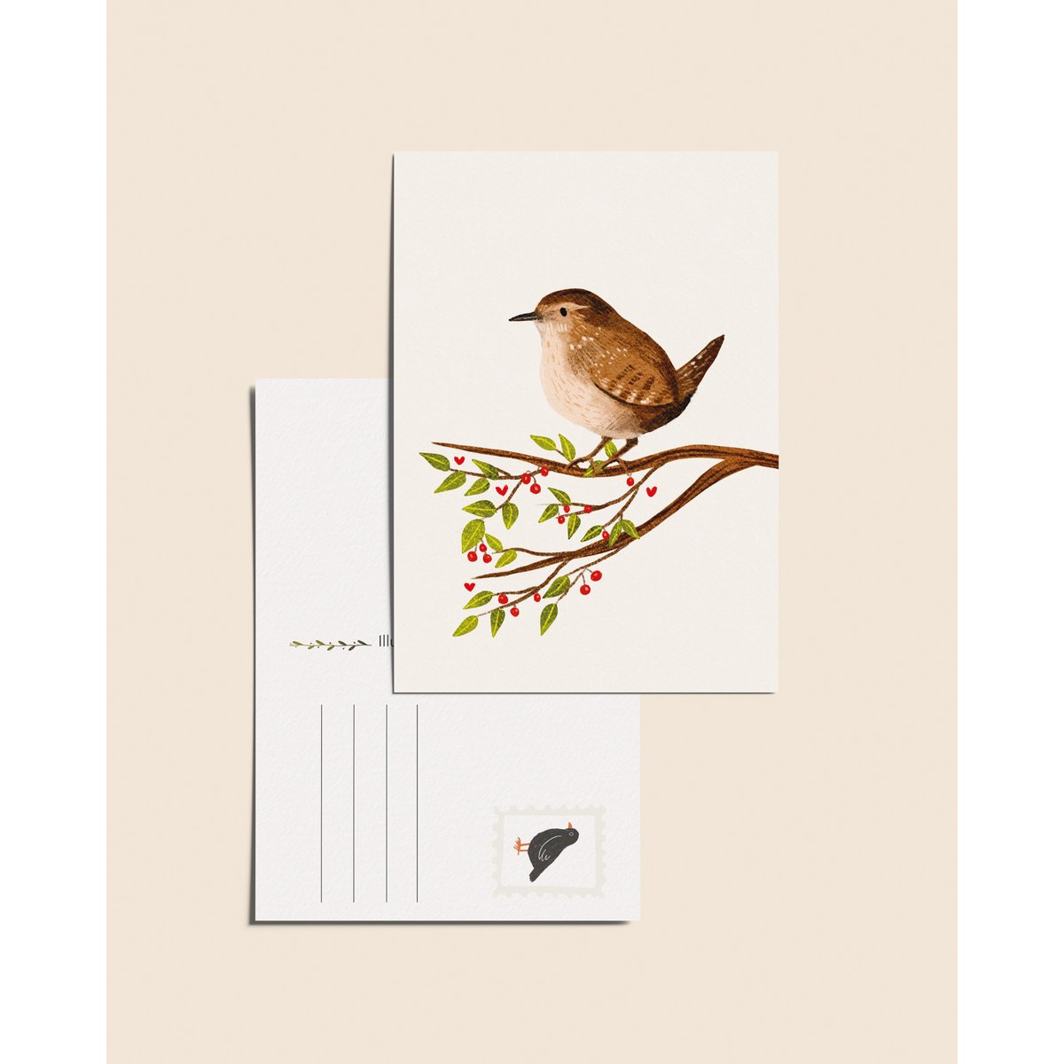 “Wren” – A6 Illustrated Postcard | 350gsm Tintoretto Gesso