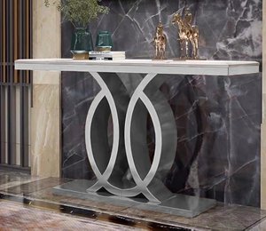SILVER STAINLESS STEEL CONSOLE ARTIFICIAL MARBLE TOP HM352210