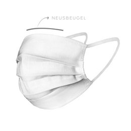 White face mask with nose bar. Reusable and washable. Designed for comfort and protection.
