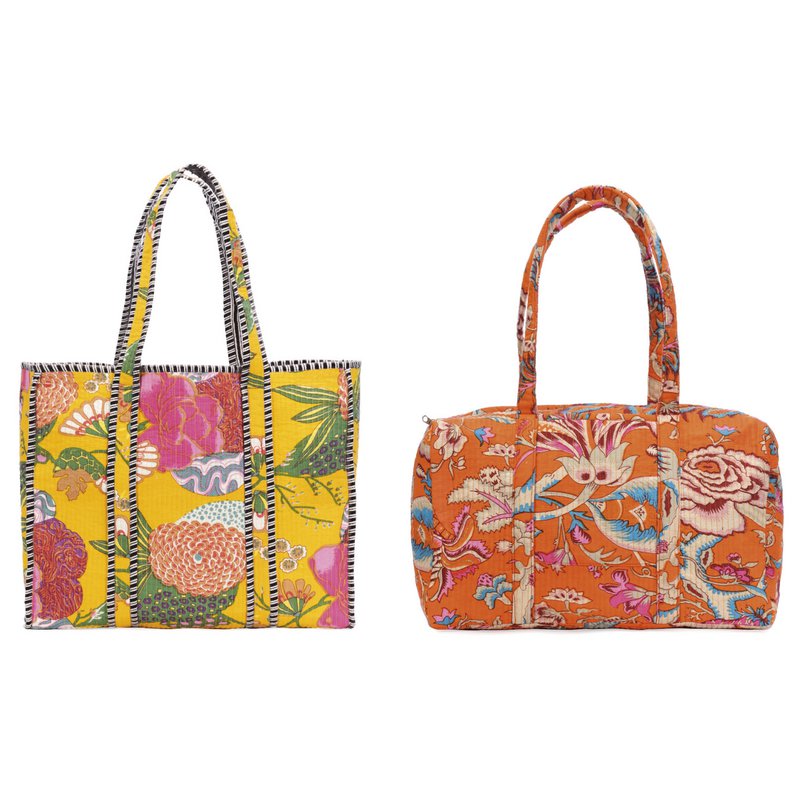 GUL ORANGE BOMULD DUFFEL TASKE TRYKT