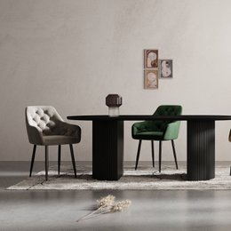 Silla de comedor Vinny, terciopelo amarillo y patas negras