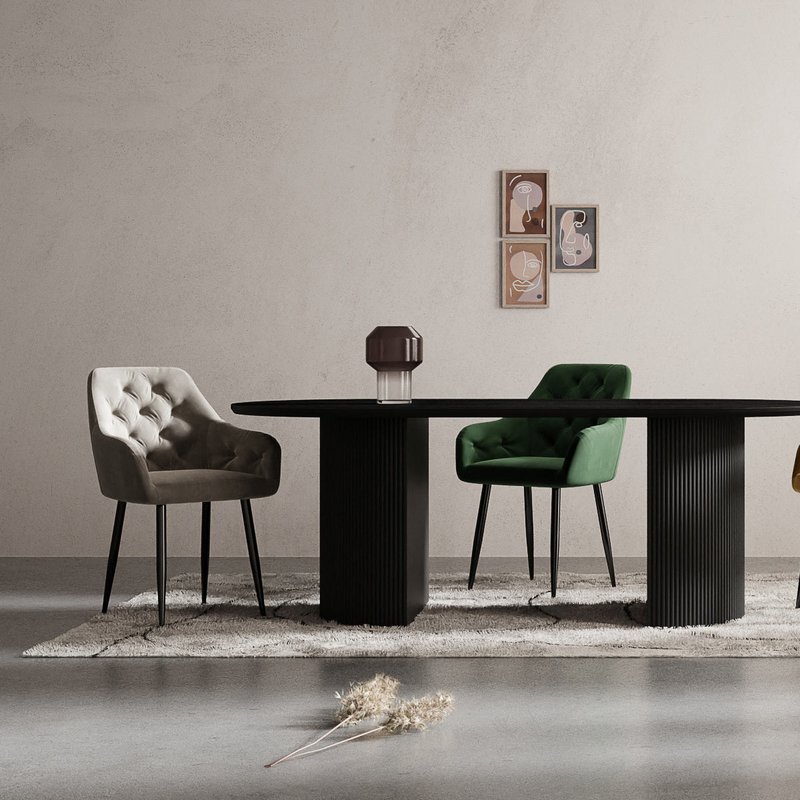 Silla de comedor Vinny, terciopelo amarillo y patas negras