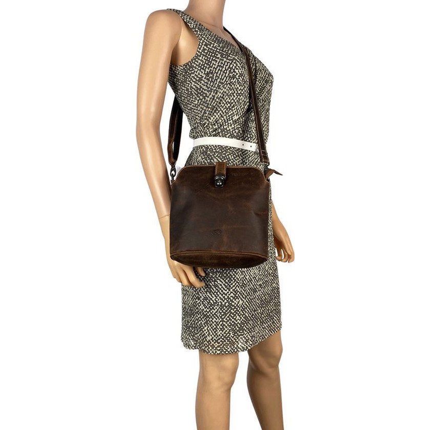 Cognac Buffalo Leder Crossbody -Tasche für Frauen - Umhängetasche mit Büchertaschenverschluss und Vintage -Look, perfekt für einen stilvollen und zeitlosen Look.