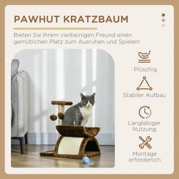 Scratching post 43 cm small cat tree with tunnel, U-shaped lying surface, cat scratching post with scratching board, play ball, cat furniture for small cats, brown