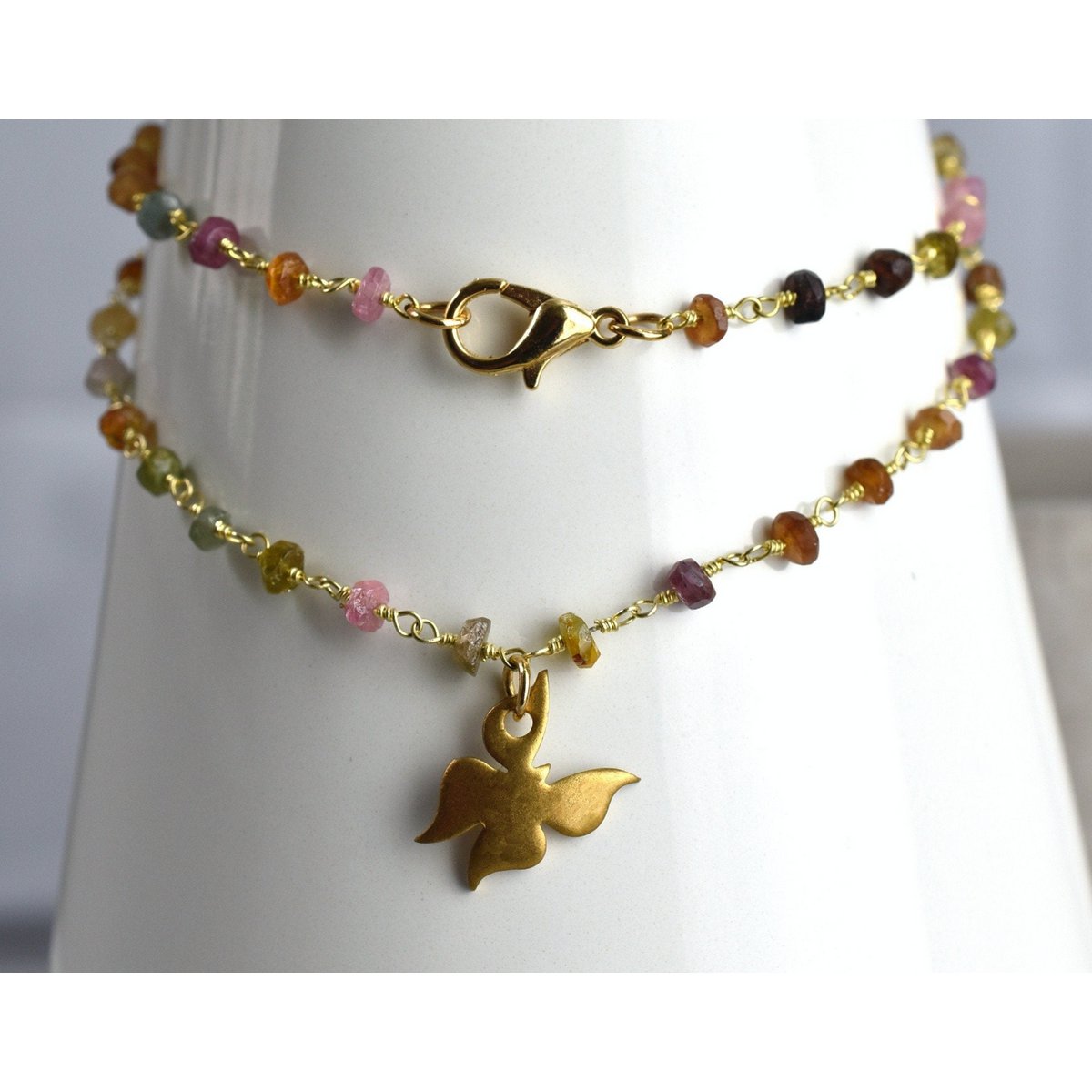 Toermalijn gouden vlinderketting - edelsteen gradiënt metamorfose hanger VIK-134 ketting