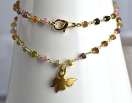 Toermalijn gouden vlinderketting - edelsteen gradiënt metamorfose hanger VIK-134 ketting