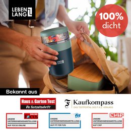 LEBENLANG Müslibecher To Go mit Löffel - Isolierende Edelstahlinnenwand & 650ml I Joghurtbecher to go Müslibecher Müsli to go Becher für Porridge Joghurt Yoghurt Kinder & Erwachsene Unterwegs