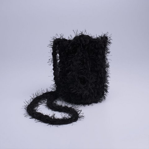 “Elise fluffy” crochet phone pouch black