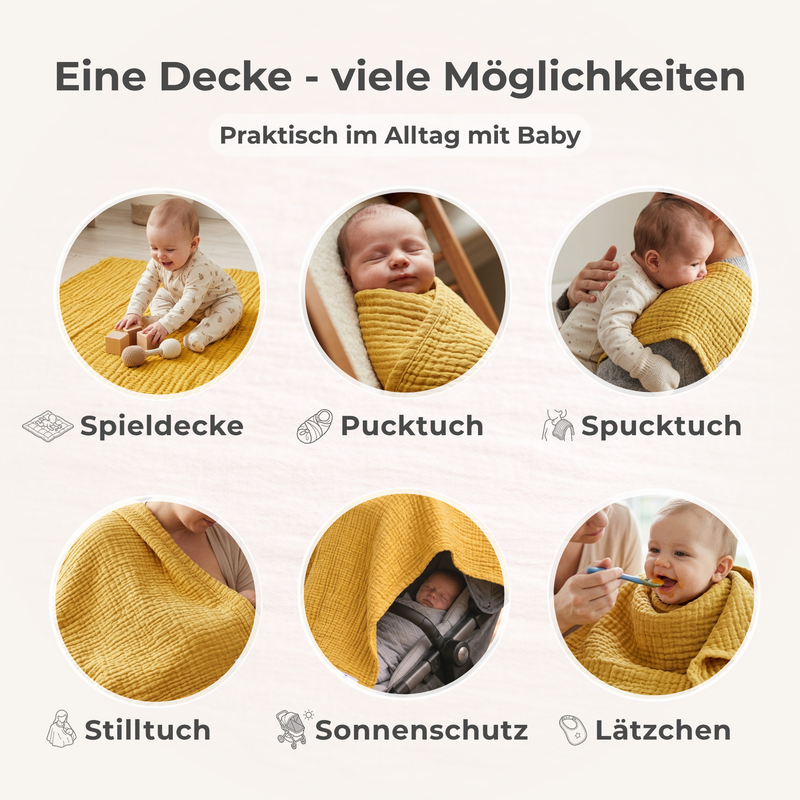 Curry yellow 4 in 1 Muslin Baby Blanket
