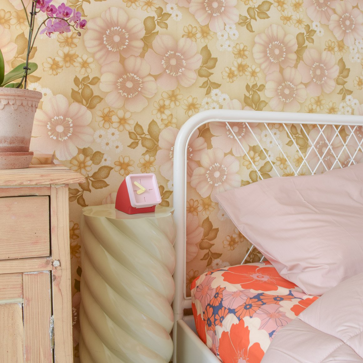 Office Clock Cranberry Red & Peach Pastel